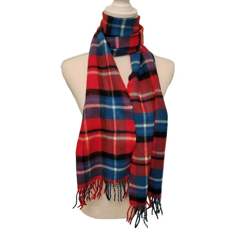 D & Y Fringed Scarf Softer Than Cashmere Unisex Red‎ Plaid